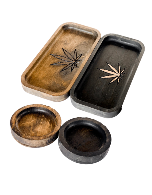 Wood Rolling Tray and Ashtray Set